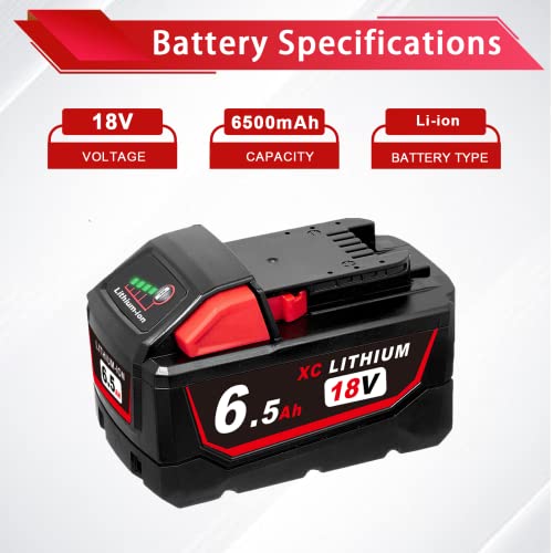 GROWFEAT 2Pack 6500mAh Replacement Battery for Milwaukee M-18 Battery