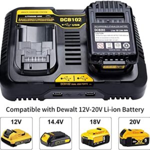 Powilling 2Pack 5.0Ah Replacement for Dewalt 20V MAX XR Battery + DCB102 Charger DCB107 DCB105 DCB101 DCB115 for 20V Battery DCB204 DCB206 DCB180 DCD985B DCB200 DCD/DCF/DCG 20V Battery