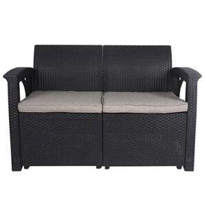 piamomso pe wicker loveseat outdoor furniture with cushion,sectional rattan loveseat for outside balcony porch (x-armrest