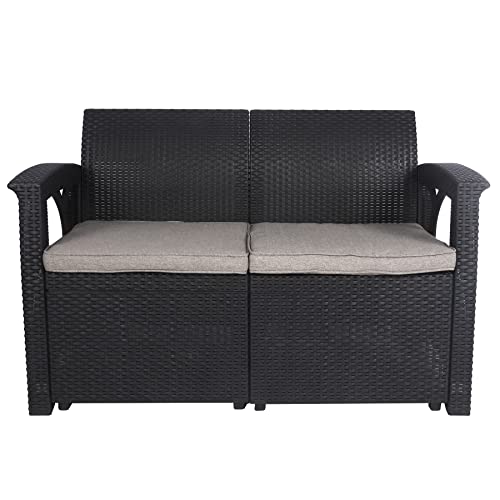 Piamomso PE Wicker Loveseat Outdoor Furniture with Cushion,Sectional Rattan Loveseat for Outside Balcony Porch (X-Armrest