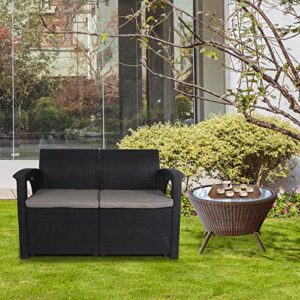 Piamomso PE Wicker Loveseat Outdoor Furniture with Cushion,Sectional Rattan Loveseat for Outside Balcony Porch (X-Armrest