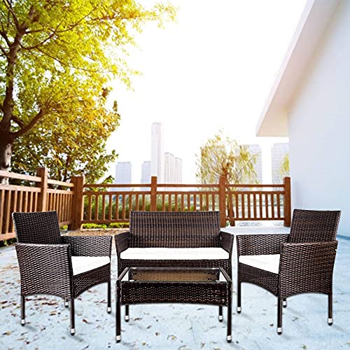 4 PCS Outdoor Garden Rattan Patio Furniture Set Backyard Cushioned Seat Wicker Sofa Kit Brown