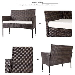 4 PCS Outdoor Garden Rattan Patio Furniture Set Backyard Cushioned Seat Wicker Sofa Kit Brown