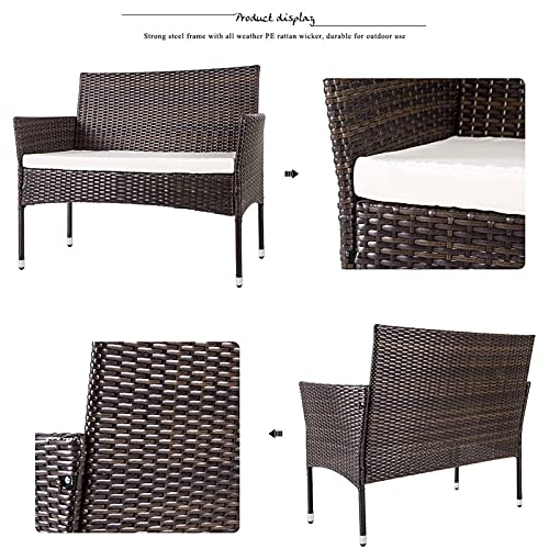 4 PCS Outdoor Garden Rattan Patio Furniture Set Backyard Cushioned Seat Wicker Sofa Kit Brown