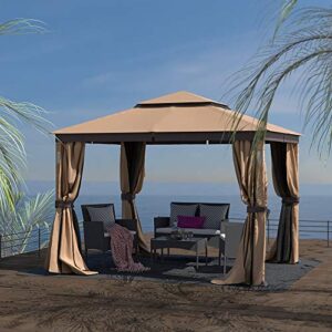 10×12 gazebo canopy soft top outdoor gazebo tent 2-tier curtain double roof vented gazebo with mesh, led lights, and bluetooth speakers