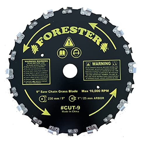 Forester 9” Chainsaw Brush Cutter Blade – 20 Tooth Circular Trimmer Saw Blade - for Trimming Trees, Clearing Underbrush, Cutting String, Weeds and Bush