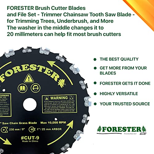 Forester 9” Chainsaw Brush Cutter Blade – 20 Tooth Circular Trimmer Saw Blade - for Trimming Trees, Clearing Underbrush, Cutting String, Weeds and Bush