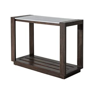 COSIEST Outdoor Bar Table, MgO Patio Pub Height Dining Table with Pinewood Legs, Rectangular Console Table for Garden Backyard Poolside, Dark Brown