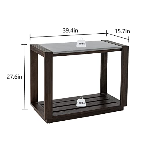 COSIEST Outdoor Bar Table, MgO Patio Pub Height Dining Table with Pinewood Legs, Rectangular Console Table for Garden Backyard Poolside, Dark Brown