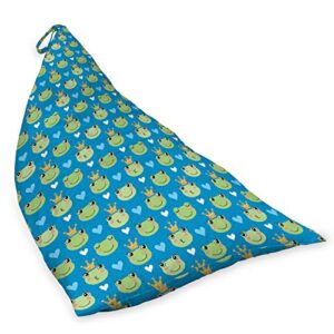 Lunarable Frogs Lounger Chair Bag, Green Faces Sleeping and Giving Kisses Crowned on Blue Polka Dots with Hearts, High Capacity Storage with Handle Container, Lounger Size, Multicolor