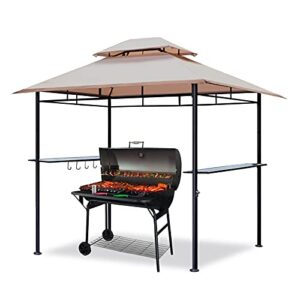 coastshade 6×9 grill gazebo double tiered outdoor bbq canopy,grill gazebo shelter for patio and outdoor backyard bbq (beige, straight 6‘x9’)