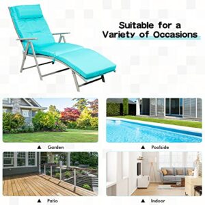 Giantex Chaise Lounge Chair for Outside, Pool Folding Reclining Beach Chair W/Removable Cushion&Headrest Pillow, Outdoor Lounge Chaise w/ 7 Backrest Positions, Portable Patio Lounger (2, Turquoise)