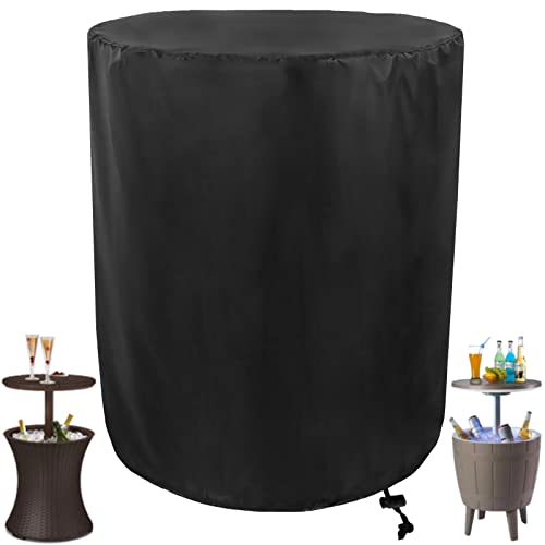 WICKTICK Outdoor Cover for Keter Side Table with 7.5 Gallon Beer and Wine Cooler, Waterproof & Dustproof Patio Bar Table Cover for Small Side Bar Tables (Round: 21” Dia x 23” H)