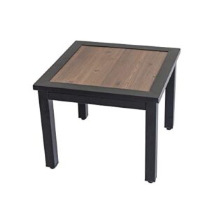 lokatse home outdoor metal square side/end table with wood top for patio, porch, deck, brown