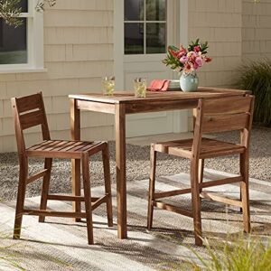 teal island designs nova natural acacia wood outdoor bar stools set of 2 brown 24″ high farmhouse rustic plank seat with ladder backrest footrest for kitchen counter island patio garden balcony
