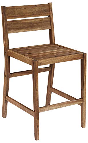 Teal Island Designs Nova Natural Acacia Wood Outdoor Bar Stools Set of 2 Brown 24" High Farmhouse Rustic Plank Seat with Ladder Backrest Footrest for Kitchen Counter Island Patio Garden Balcony