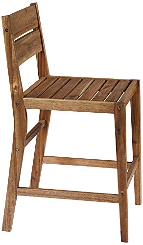 Teal Island Designs Nova Natural Acacia Wood Outdoor Bar Stools Set of 2 Brown 24" High Farmhouse Rustic Plank Seat with Ladder Backrest Footrest for Kitchen Counter Island Patio Garden Balcony