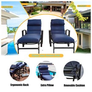 LOKATSE HOME 2 Pieces Outdoor Patio Chaise Lounge Blue Removable Cushions and Pillows with Adjustable Backrest and Armres Reclining Chairs for Beach Poolside Balcony Backyard Garden