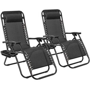 furmax zero gravity chair patio lounge chair portable outdoor folding chair adjustable sun lounger reliner chair for backyard deck poolside beach with pillow and cup holder tray set of 2 (black)