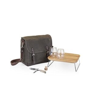 legacy – a picnic time brand adventure wine tote glasses and mini table, 2 bottle picnic bag, (khaki green with brown accents)