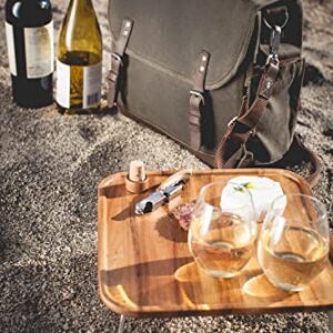 LEGACY - a Picnic Time Brand Adventure Wine Tote Glasses and Mini Table, 2 Bottle Picnic Bag, (Khaki Green with Brown Accents)