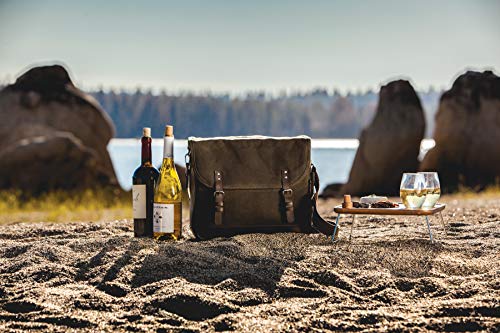 LEGACY - a Picnic Time Brand Adventure Wine Tote Glasses and Mini Table, 2 Bottle Picnic Bag, (Khaki Green with Brown Accents)