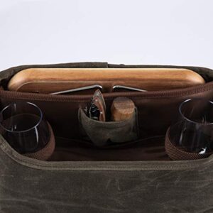 LEGACY - a Picnic Time Brand Adventure Wine Tote Glasses and Mini Table, 2 Bottle Picnic Bag, (Khaki Green with Brown Accents)