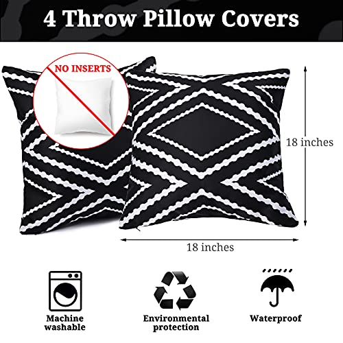 4 Pack Decorative Outdoor Waterproof Throw Pillow Covers 18 x 18 Inches Patio Furniture Pillows Waterproof Geometric Garden Cushion Case Boho Pillow Shell for Patio Garden Couch Sofa