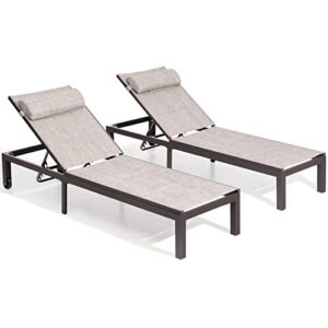 crestlive products aluminum patio chaise lounge chair five-position adjustable outdoor recliner with headrest and wheels all weather for patio, beach, yard, pool (2 pcs beige)