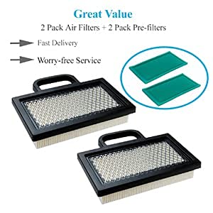 HEYZLASS 2 Pack MIU11286 Air Filter, Compatible with John Deere GY20575 L111 L118 L120 LA120 LA130 LA135 LA140 LA145 D130 D140 18-26 HP Intek V-Twin Lawn Mower Tractor Air Filter with Fuel Filter