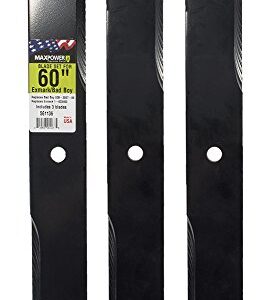 Maxpower 561136B 3-High Lift Blade Set for Many 60 in. Cut Exmark Mowers Replaces OEM #'s 633483, Bad Boy 038-2007-00, Toro 105771803