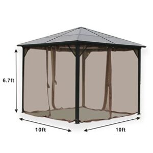 Garden lucky Replacement Gazebo Mosquito Netting 4 Panels for Patio Garden Backyard (10'x10', Khaki, Only Netting)