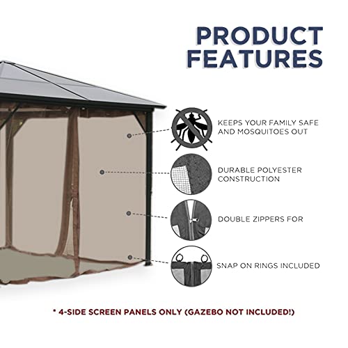 Garden lucky Replacement Gazebo Mosquito Netting 4 Panels for Patio Garden Backyard (10'x10', Khaki, Only Netting)