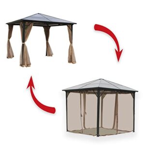 Garden lucky Replacement Gazebo Mosquito Netting 4 Panels for Patio Garden Backyard (10'x10', Khaki, Only Netting)