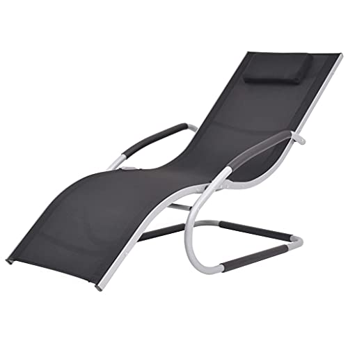 CKioict Sun Lounger,Leisure Chairs,Outdoor Pool Furniture,Suitable for Other Outdoor Living Space, Pool Deck, Garden, Patio, Patio with Pillow Aluminum and Textilene Black