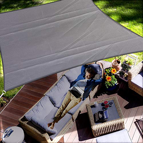 Sun Sail Shades Rectangular Waterproof, Jhua 9.8 x 6.5ft Sun Shade Sail Rectangle 160GSM UV Block Sail Canopy for Patio Backyard Lawn Garden Deck Sand, Outdoor Activities