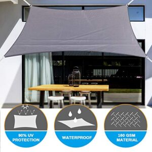 Sun Sail Shades Rectangular Waterproof, Jhua 9.8 x 6.5ft Sun Shade Sail Rectangle 160GSM UV Block Sail Canopy for Patio Backyard Lawn Garden Deck Sand, Outdoor Activities