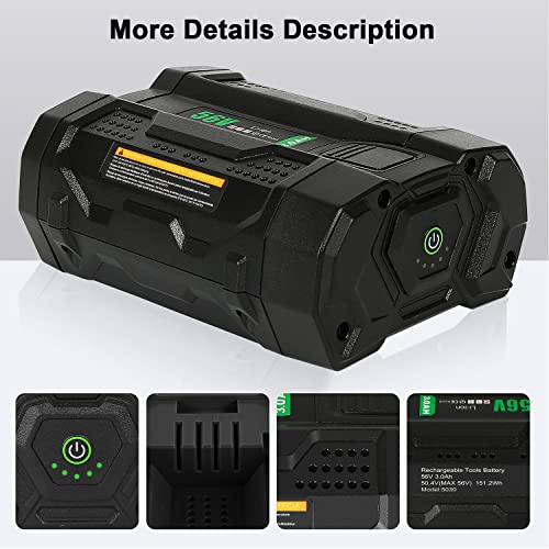 56V 3000mAh Replacement Battery for EGO 56V BA2800 BA4200 BA1400, 3.0Ah Lithium Ion Battery Compatible with All Power 56V CS1604 CS1804 CS1403 HT2400 LB6504 LB5804 LB6500 LB4800 HTA2000 PH1400 Tools