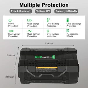 56V 3000mAh Replacement Battery for EGO 56V BA2800 BA4200 BA1400, 3.0Ah Lithium Ion Battery Compatible with All Power 56V CS1604 CS1804 CS1403 HT2400 LB6504 LB5804 LB6500 LB4800 HTA2000 PH1400 Tools