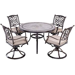 dali 5 piece patio dining set outdoor furniture, deep cushioned aluminum swivel rocker chair set with 46 inch round mosaic tile top aluminum table