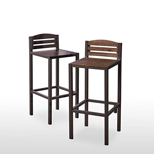 Christopher Knight Home Lilith Indoor Acacia Barstools with Iron Frames, 2-Pcs Set, Dark Brown / Rustic Metal