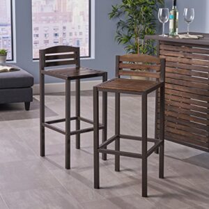 Christopher Knight Home Lilith Indoor Acacia Barstools with Iron Frames, 2-Pcs Set, Dark Brown / Rustic Metal