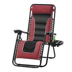 voysign adjustable steel zero gravity lounge chair, large size padded recliners w/pillows and cup holder trays, support 350 lbs.