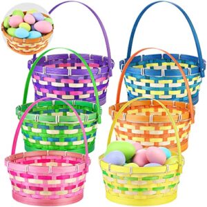 fovths 6 pieces easter woven bamboo basket round basket with handle easter eggs wiker basket for party supplies, picnic, home decor