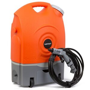 ivation multipurpose portable spray washer w/ water tank – runs on built-in rechargeable battery, home plug and 12v car plug – integrated roller wheels