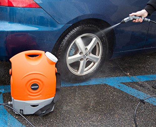 Ivation Multipurpose Portable Spray Washer w/ Water Tank - Runs on Built-in Rechargeable Battery, Home Plug and 12v Car Plug - Integrated Roller Wheels