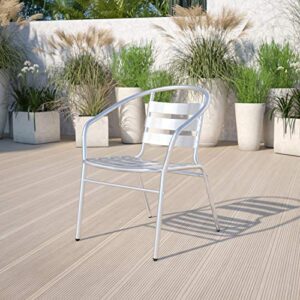 emma + oliver aluminum indoor-outdoor stack chair with triple slat back and arms