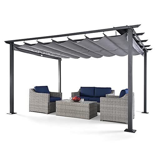 HAPPATIO 10' X 13' Pergola Retractable Pergola Canopy for Backyards, Gardens, Patios, Outdoor Pergola with Sun and Rain-Proof Canopy, Includes Ground Studs and Expansion Screws (Grey)