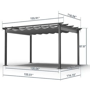 HAPPATIO 10' X 13' Pergola Retractable Pergola Canopy for Backyards, Gardens, Patios, Outdoor Pergola with Sun and Rain-Proof Canopy, Includes Ground Studs and Expansion Screws (Grey)