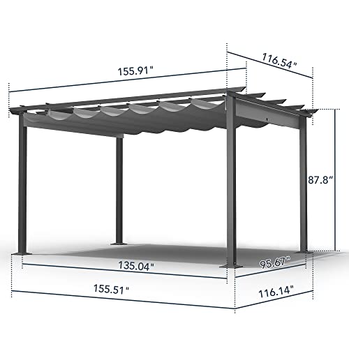 HAPPATIO 10' X 13' Pergola Retractable Pergola Canopy for Backyards, Gardens, Patios, Outdoor Pergola with Sun and Rain-Proof Canopy, Includes Ground Studs and Expansion Screws (Grey)